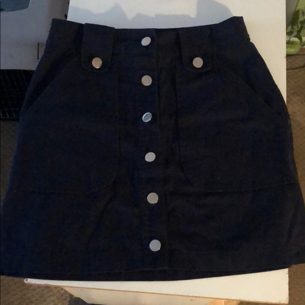 Dark Blue Corduroy Button Up Skirt